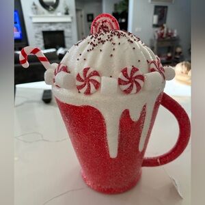 Festive Red Holiday Mug with Peppermint Design Made from Styrofoam